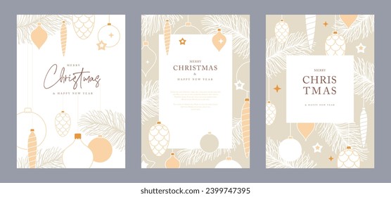 Set of Christmas holiday greeting cards or covers with christmas desoration. Vector illustration