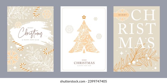 Set of Christmas holiday greeting cards or covers with christmas desoration. Vector illustration