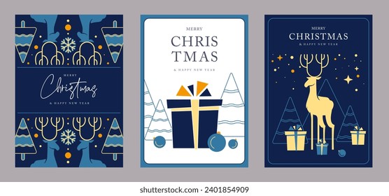 Set of Christmas holiday greeting cards or covers with christmas desoration. Vector illustration