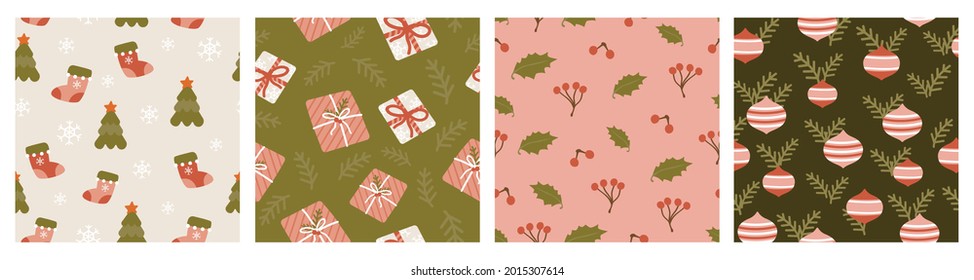 Set of christmas holiday modern seamless pattern for fabrics, linen, textile and wallpaper