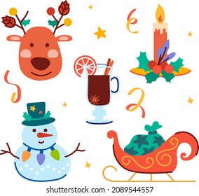 Set of Christmas holiday objects isolated on white.