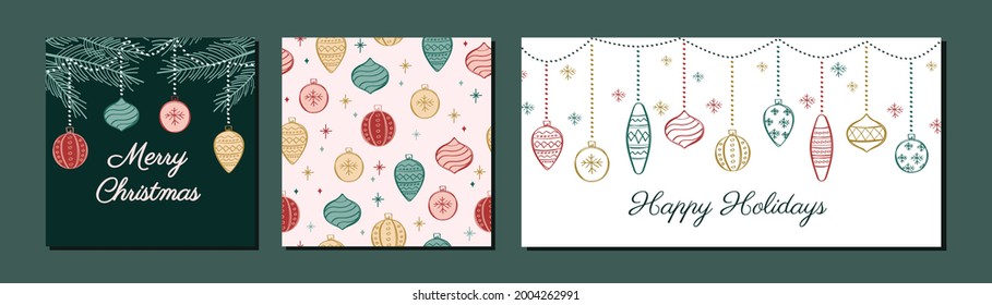 Set of Christmas Holiday Season Ornaments seamless pattern 