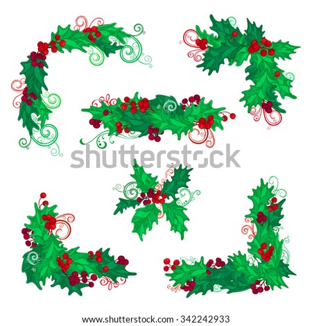 set of christmas holly berries design elements vector vintage corners page decorations and dividers - Christmas Holly Decorations set of christmas holly berries design elements vector vintage corners page decorations and dividers - Christmas Holly Decorations