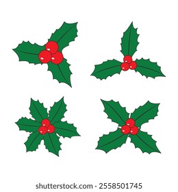 Set of Christmas holly berries sign illustration vector