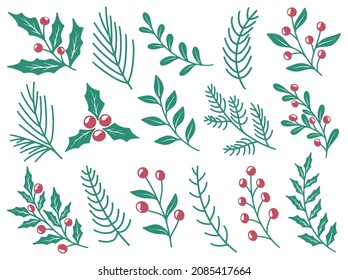 Set of Christmas Holly Leaf Illustration