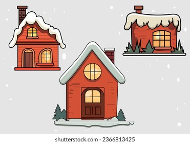 Set of Christmas house vector illustraion . illustration of winter house for greeting card ,invitation card design .