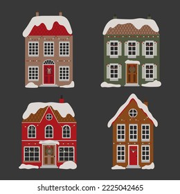 Set with christmas houses. Vector illustration.