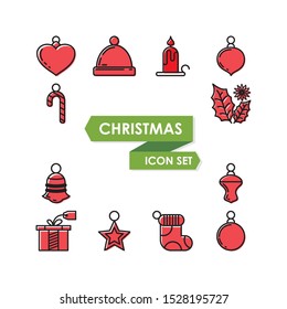 Set of Christmas icon and decoration with outline vector design, simple, lovely and trendy design