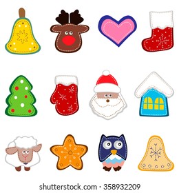 Set of christmas icon for decorations. Christmas toy hand made. Vector illustration