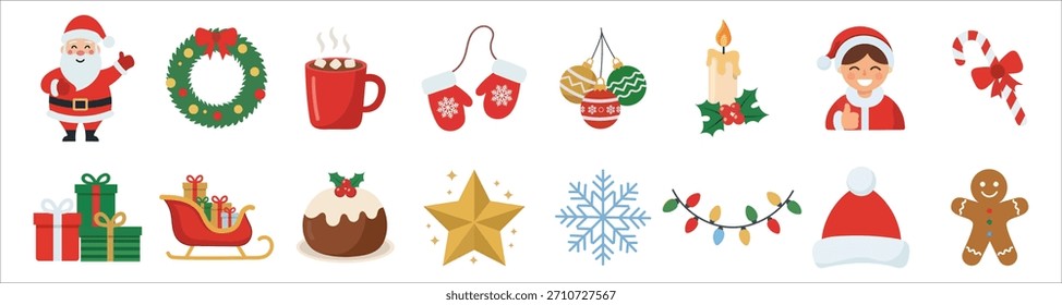 Set of Christmas icon elements. Modern Xmas abstract icons and symbol. New Year holiday decoration. Simple flat vector illustration.