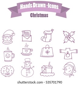 Set of Christmas icon with hand draw vector
