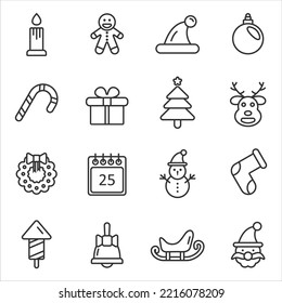 Set of Christmas icon with out line style.