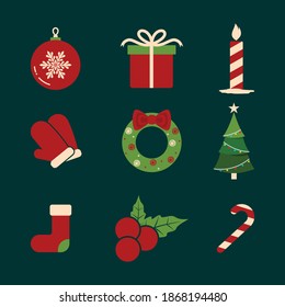 set christmas icon sticker vector on white background