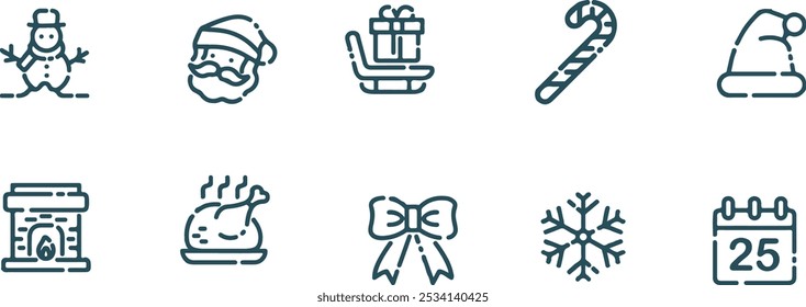 set of christmas icon vector line design 