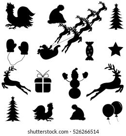 A set of Christmas icons black on a white background