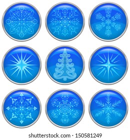 Set of Christmas icons buttons, holiday symbols, isolated on white background. Eps10, contains transparencies. Vector