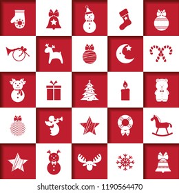 set of christmas icons, christmas-tree decorations, patterns for greeting cards, flat vector illustration