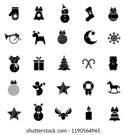 set of christmas icons, christmas-tree decorations, patterns for greeting cards, flat vector illustration