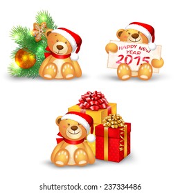 Set Of Christmas Icons With A Cute Teddy Bear