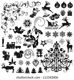 Set of Christmas icons and decorative elements