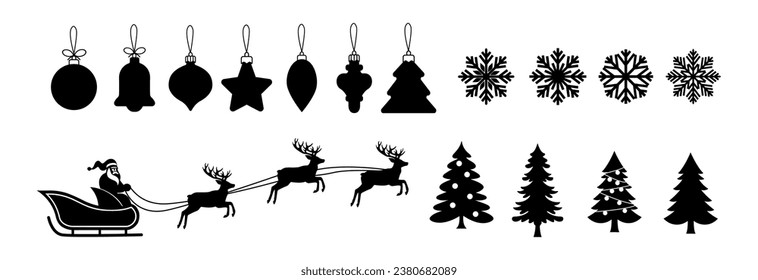 Set of Christmas icons. Christmas design elements.Snowflake,christmas ball,santa claus,gift box,christmas tree,snowman,reindeer.Christmas icons collection.