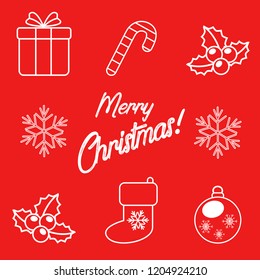 Set of Christmas icons. Christmas elements. Red background. Vector illustration.