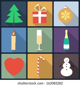 Set of Christmas icons, flat icons