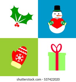 Set Christmas icons, flat design template, colorful collection, vector illustration
