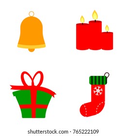 Set Christmas icons, flat design template, holiday symbols, vector illustration