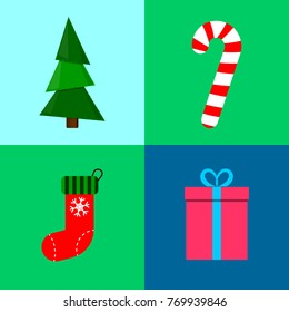 Set Christmas icons, flat design template, vector illustration