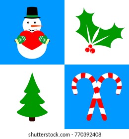 Set Christmas icons, flat design template, Xmas symbols, vector illustration