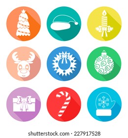 Set of Christmas icons flet. White color. Vector