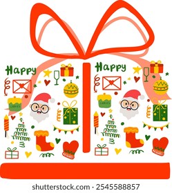 conjunto de ícones de Natal, Gift Vetor Graphics, cartão moderno com cartão de Natal paisagem saudação