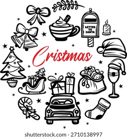 set of christmas icons, hand-drawn vector illustration of a set of icons, Doodle Merry Christmas Icons, Hand drawn set of Christmas doodles, pattern and seamless Merry Christmas 