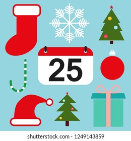 Set of Christmas icons Isolated flat style vector illustration