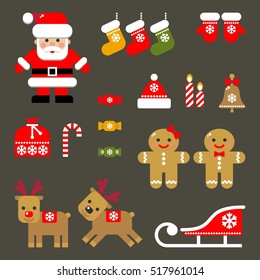 Set of Christmas Icons Isolated. Flat Style. Modern Trendy Design. Vector Illustration.