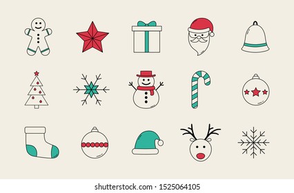 Set of Christmas icons isolated on white background. Vector