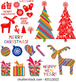 Set of christmas icons isolated on White background. Vector illustration.