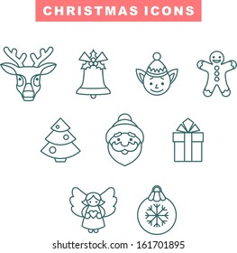 Set of Christmas icons in line flat design style