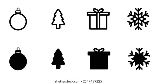  set of christmas icons, Christmas line vector icon set. Christmas, Gift, Reindeer, Christmas Tree, Snowflake.