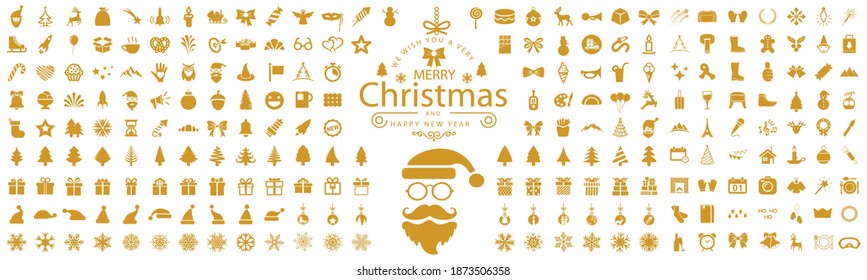 Set Christmas icons, New Year holidays icon big set in flat style collection – stock vector