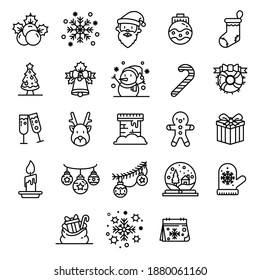set christmas icons, new year holidays icon set in outline style collection