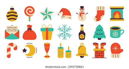 Set of Christmas icons on white background