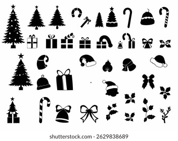 Set of christmas icons on white background