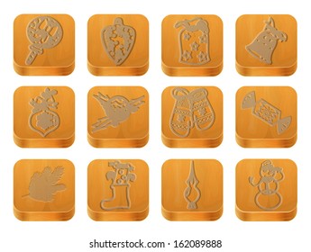 set of christmas icons on wood vector