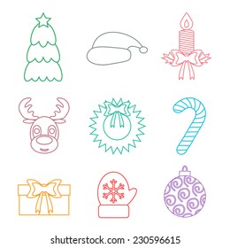 Set of Christmas icons outline. Multicolored. Vector illustration