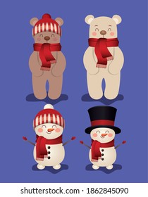 set of christmas icons in purple background vector illustration design