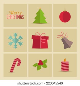 Set of Christmas icons, Christmas retro card