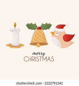 a set of Christmas icons. Santa Claus, Christmas tree and candle. holiday card