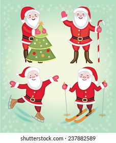 Set of christmas icons with Santa Claus